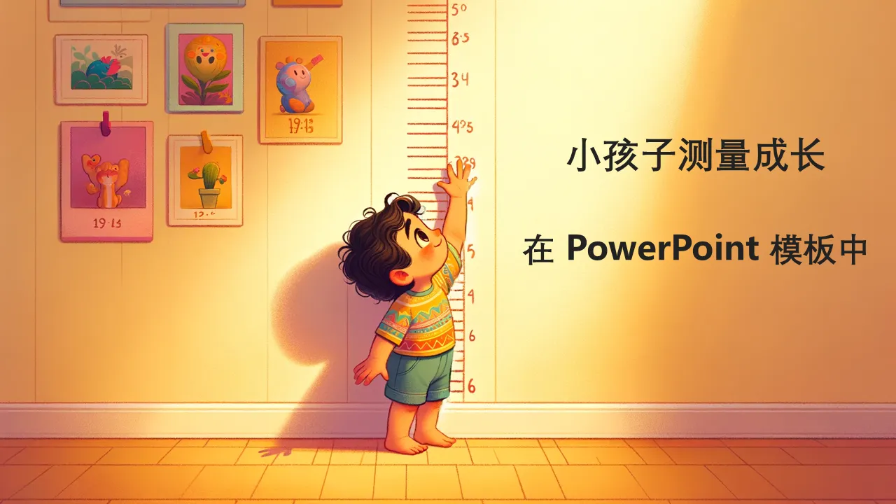 用于商业演示的小孩测量生长的 PowerPoint 模板